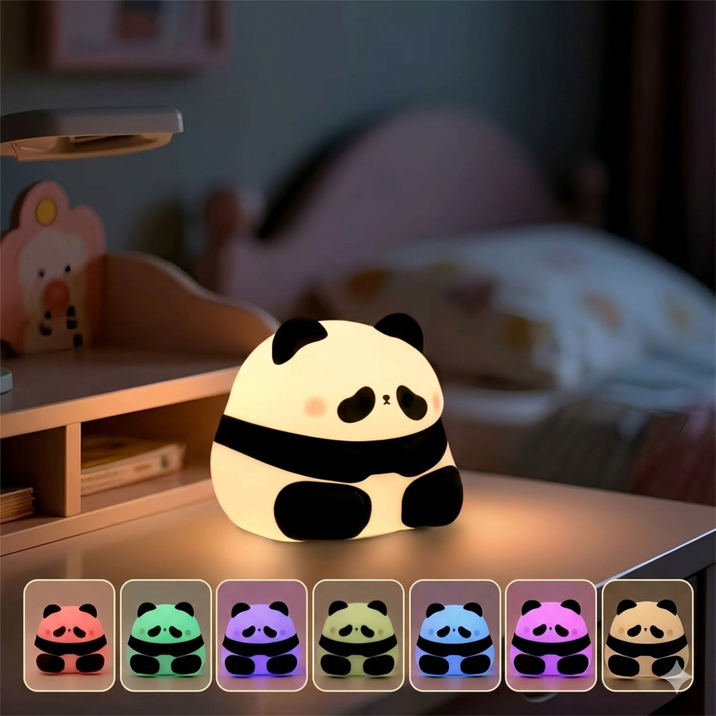 Lámpara Oso Panda Silicona Táctil Multicolor con Temporizador