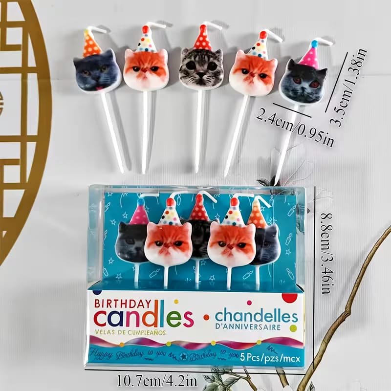 Velas de Cumpleaños con Diseño de Gatitos (Set de 5)
