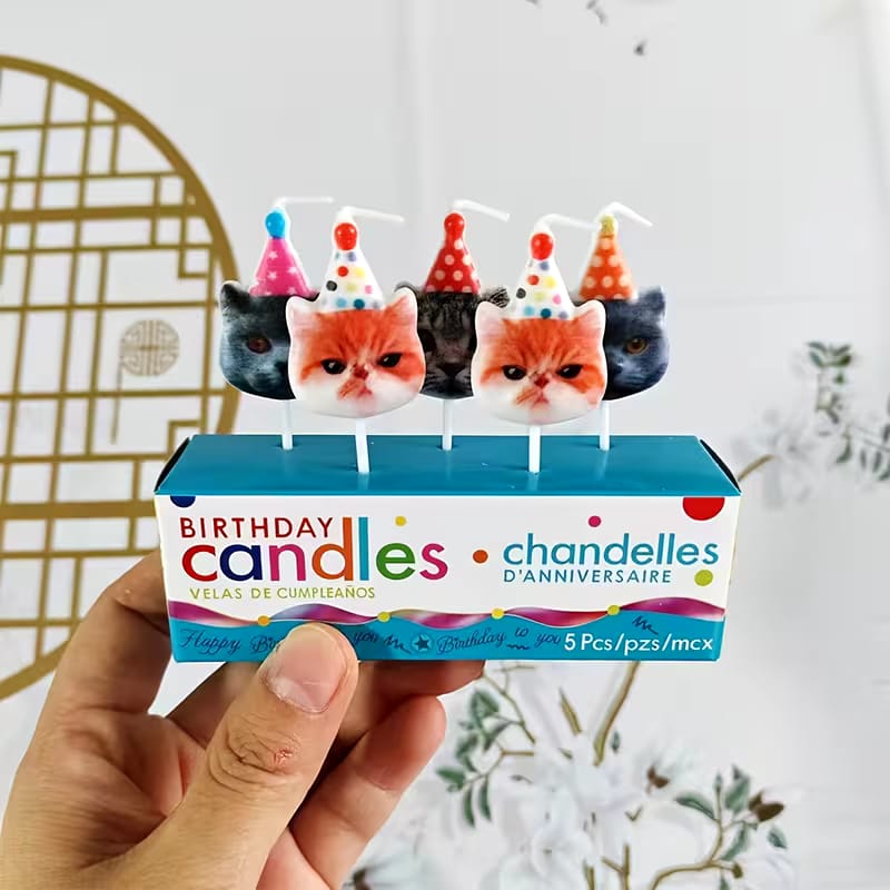 Velas de Cumpleaños con Diseño de Gatitos (Set de 5)
