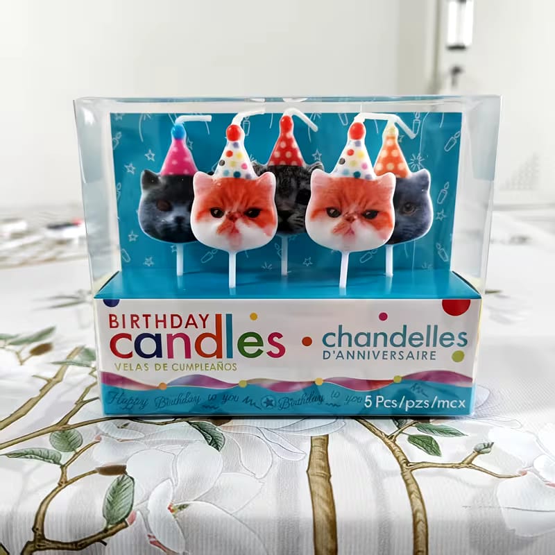Velas de Cumpleaños con Diseño de Gatitos (Set de 5)