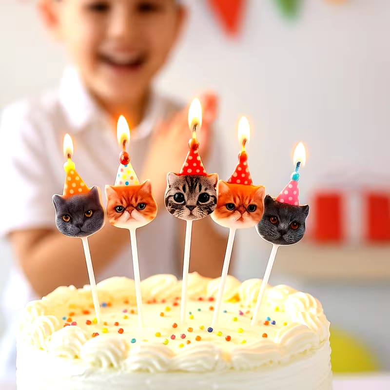 Velas de Cumpleaños con Diseño de Gatitos (Set de 5)