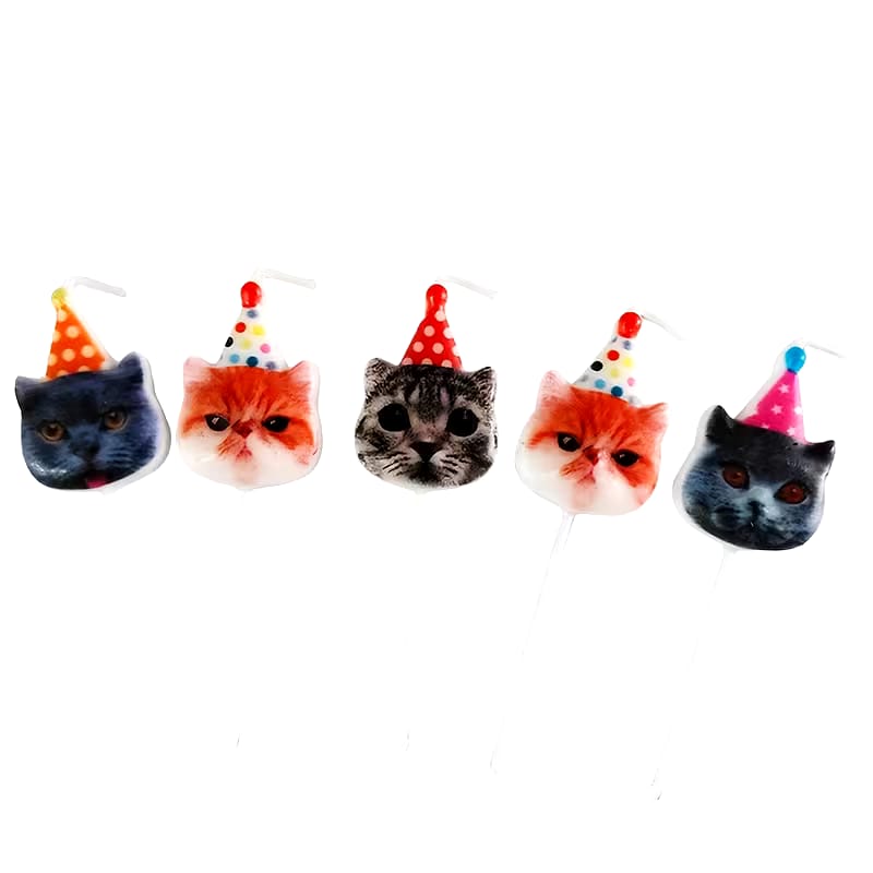 Velas de Cumpleaños con Diseño de Gatitos (Set de 5)