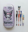 Kit Escolar Cartuchera Kuromi + 3 Lapiceros + Corrector Líquido
