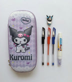 Kit Escolar Cartuchera Kuromi + 3 Lapiceros + Corrector Líquido