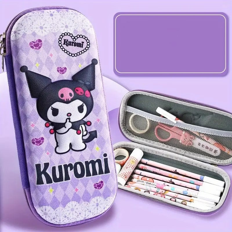 Kit Escolar Cartuchera Kuromi + 3 Lapiceros + Corrector Líquido