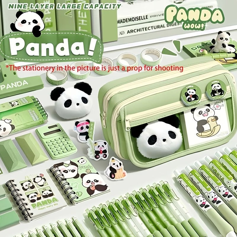 Kit Escolar Cartuchera Panda + 3 Lapiceros + Corrector Líquido