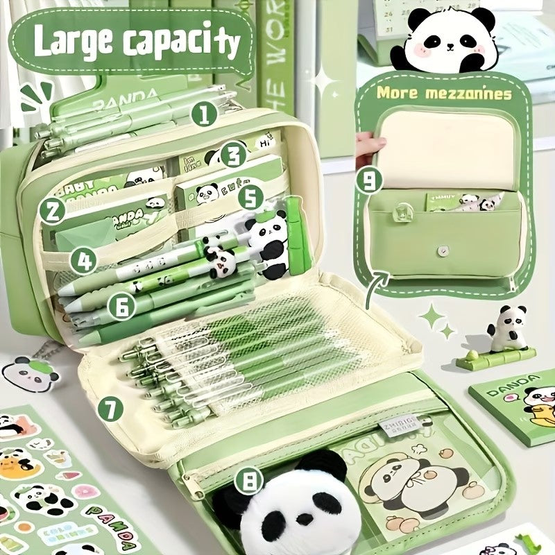 Kit Escolar Cartuchera Panda + 3 Lapiceros + Corrector Líquido
